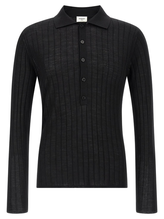 Saint Laurent Black Wool Polo Shirt