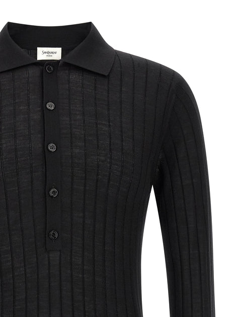 Saint Laurent Black Wool Polo Shirt