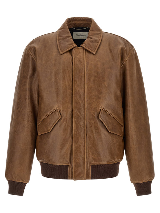 Saint Laurent Brown Lamb Leather Leather Jacket