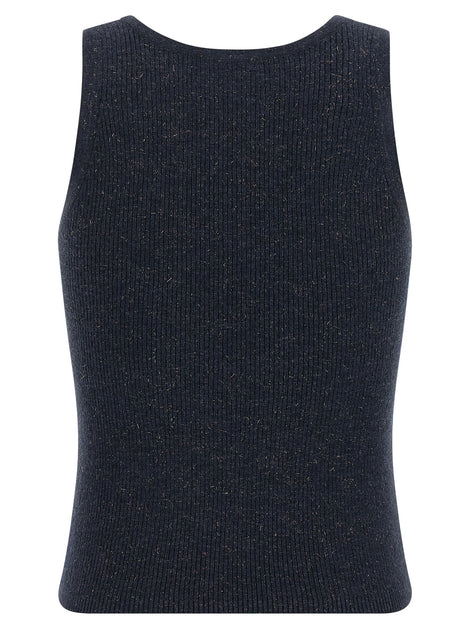 Brunello Cucinelli Blue Cashmere Sleeveles T-Shirt