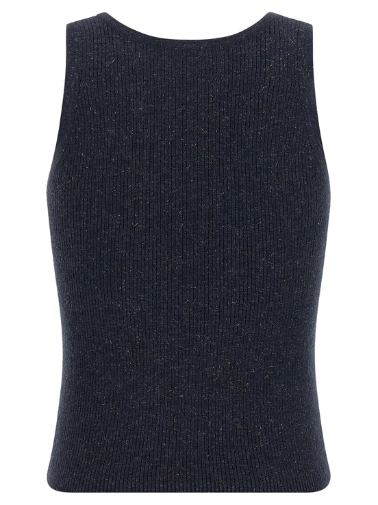 Brunello Cucinelli Blue Cashmere Sleeveles T-Shirt