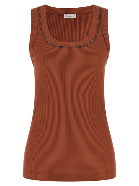 Brunello Cucinelli Brown Cotton Sleeveles T-Shirt