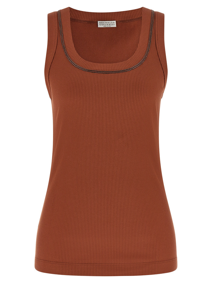Brunello Cucinelli Brown Cotton Sleeveles T-Shirt