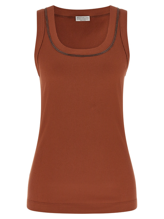 Brunello Cucinelli Brown Cotton Sleeveles T-Shirt