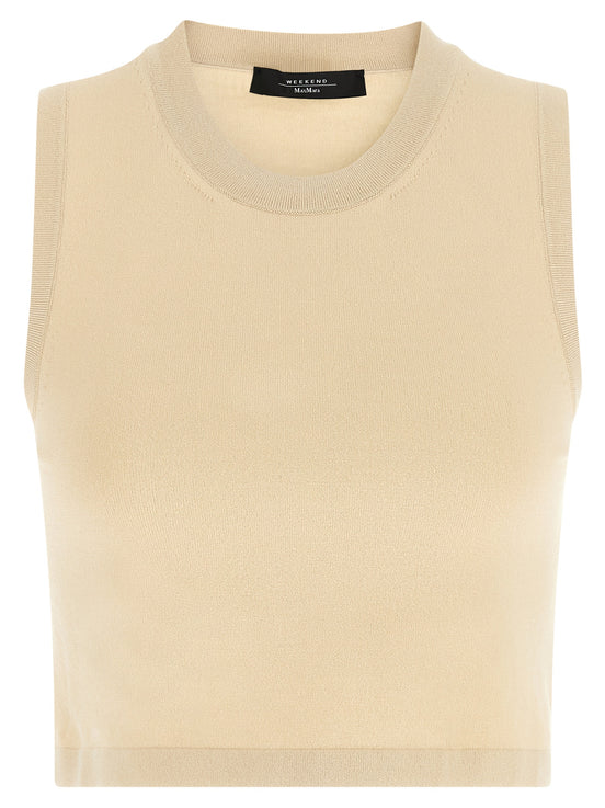Max Mara Beige Viscose Sleeveles T-Shirt