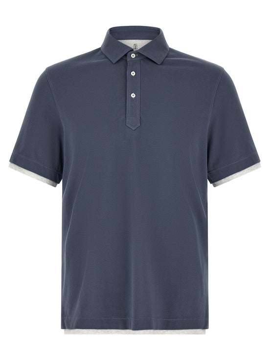 Brunello Cucinelli Blue Cotton Polo Shirt