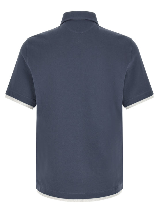 Brunello Cucinelli Blue Cotton Polo Shirt