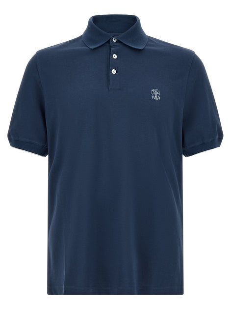 Brunello Cucinelli Blue Cotton Polo Shirt