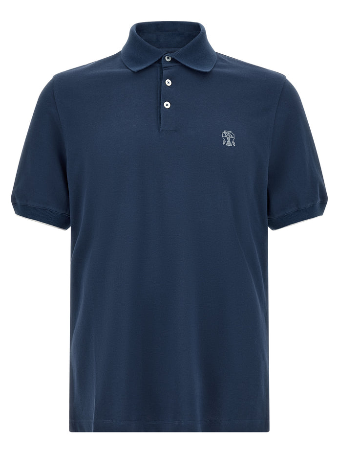 Brunello Cucinelli Blue Cotton Polo Shirt