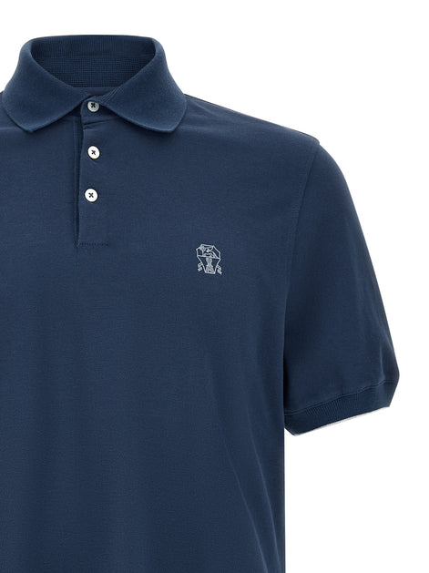 Brunello Cucinelli Blue Cotton Polo Shirt