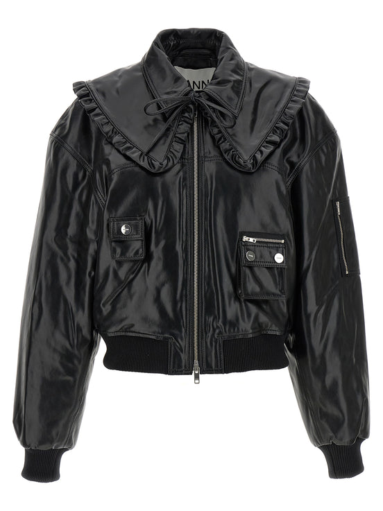 Ganni Black Leather Bomber