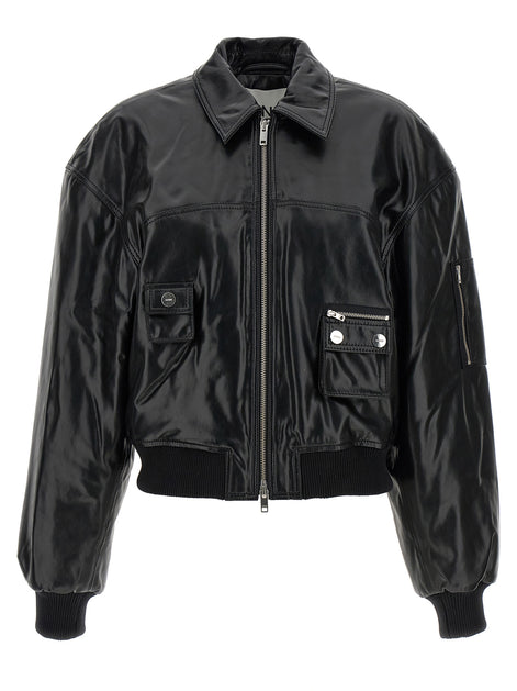 Ganni Black Leather Bomber