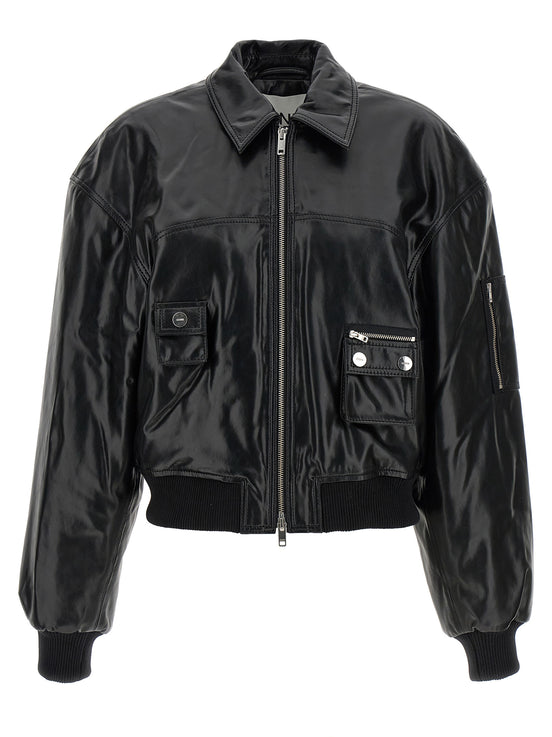 Ganni Black Leather Bomber
