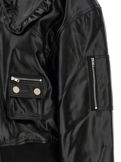 Ganni Black Leather Bomber