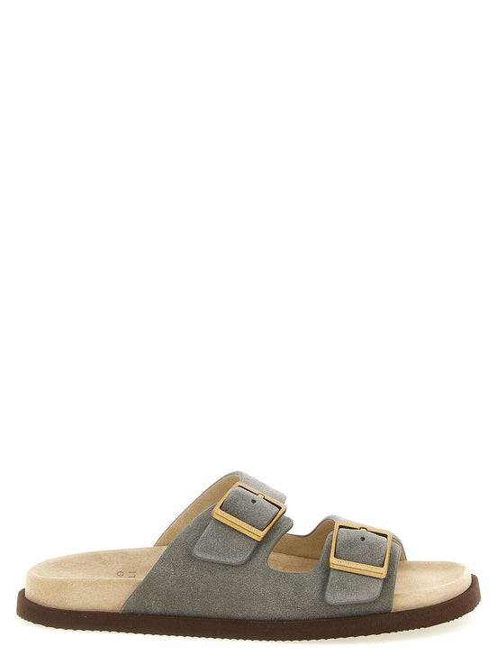 Brunello Cucinelli Gray Calfskin Slides