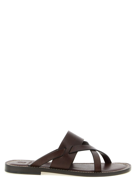 Brunello Cucinelli Brown Calfskin Slides