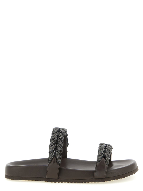 Brunello Cucinelli Brown Leather Slides