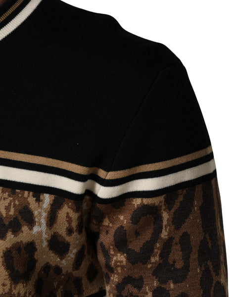 Dolce & Gabbana Black Leopard Wool Crew Neck Men Pullover Sweater
