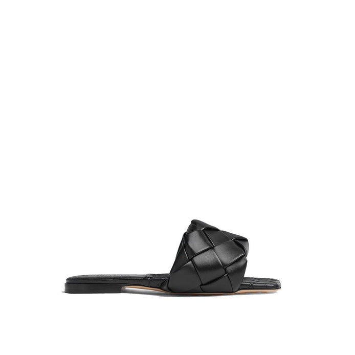 Bottega Veneta Black Lamb Leather Flat Sandals