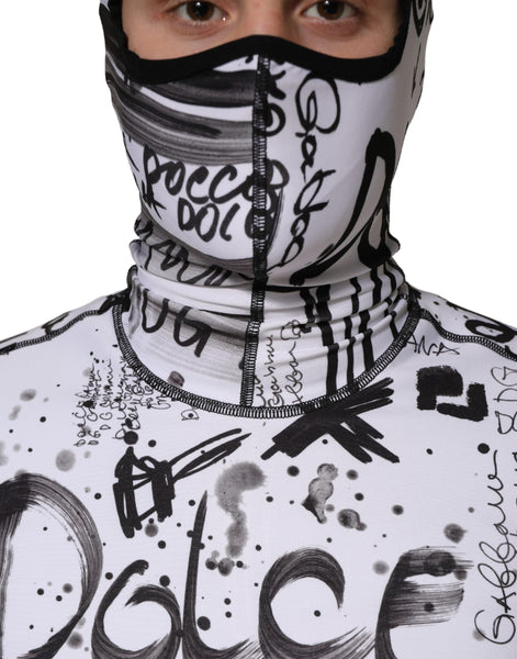 Dolce & Gabbana White Jersey Graffiti Print Balaclava Hood Sweater