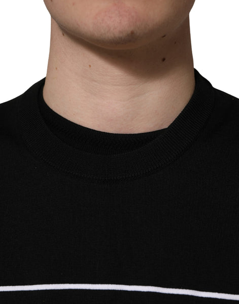 Dolce & Gabbana Black Graphic Logo Crew Neck Wool Pullover Sweater