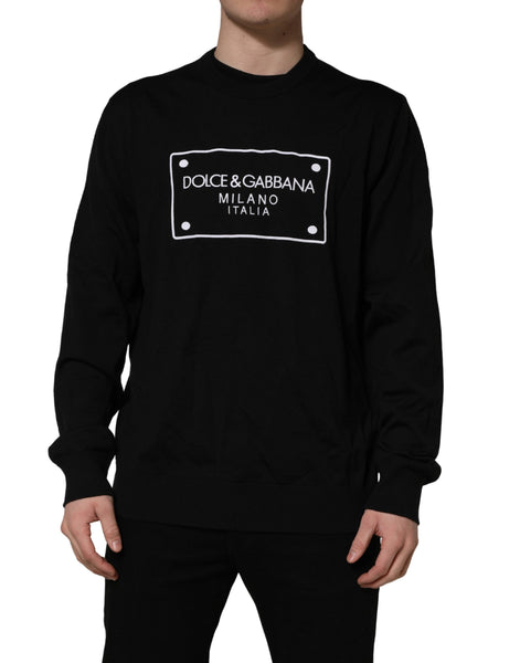 Dolce & Gabbana Black Graphic Logo Crew Neck Wool Pullover Sweater