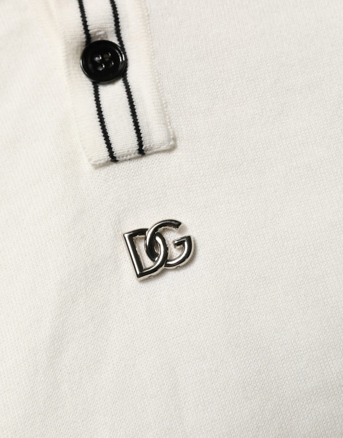 Dolce & Gabbana White Cotton Blend Men Polo Pullover Sweater