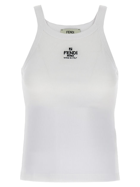 Fendi White Cotton Sleeveles T-Shirt