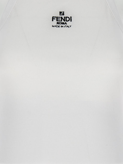 Fendi White Cotton Sleeveles T-Shirt