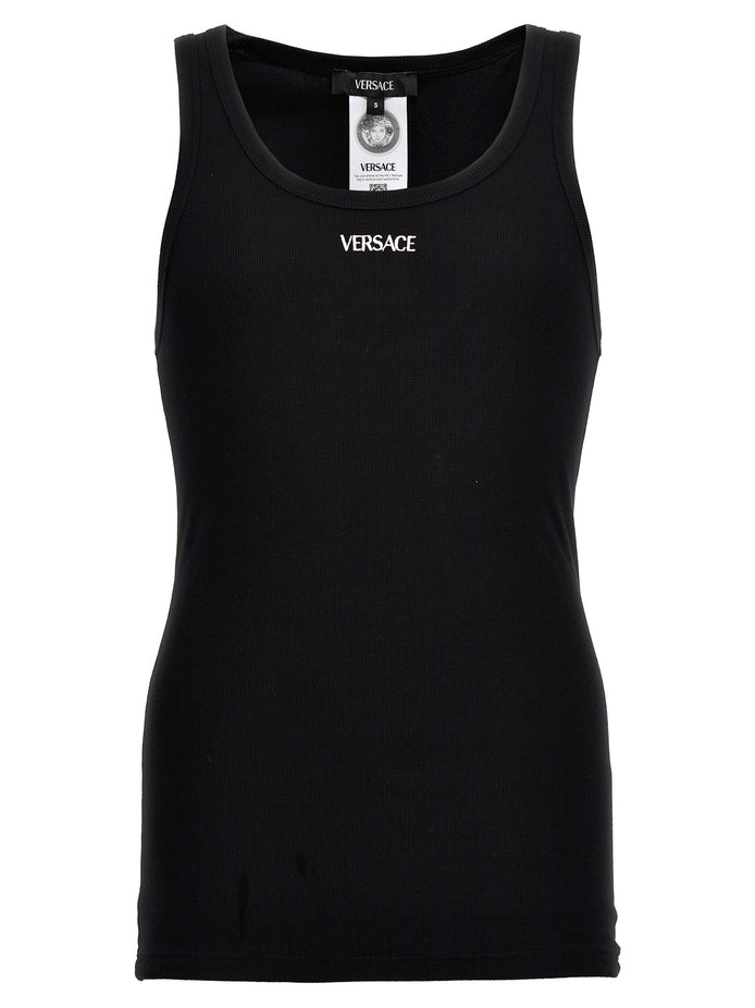 Versace Black Cotton Sleeveles T-Shirt
