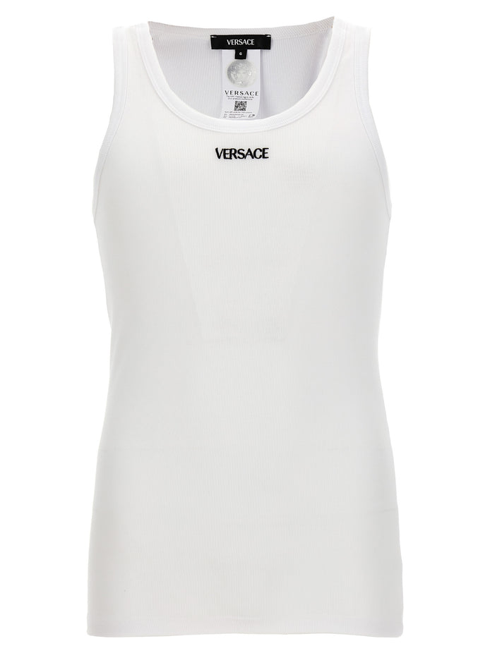 Versace White Cotton Sleeveles T-Shirt
