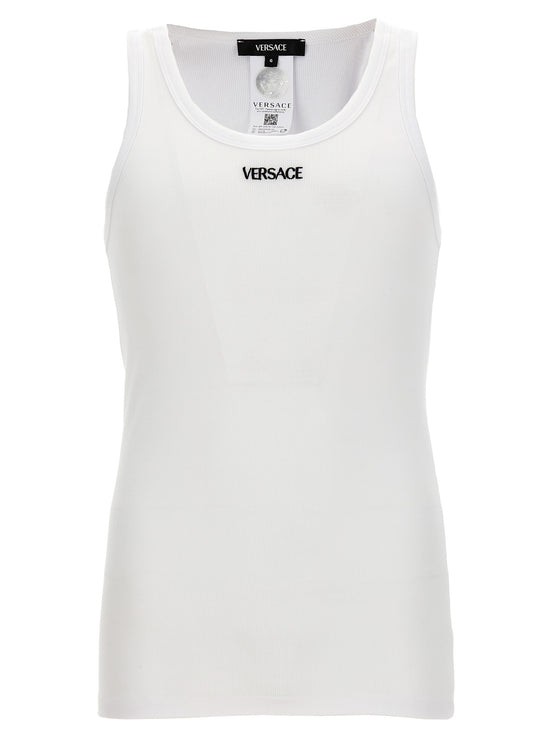 Versace White Cotton Sleeveles T-Shirt