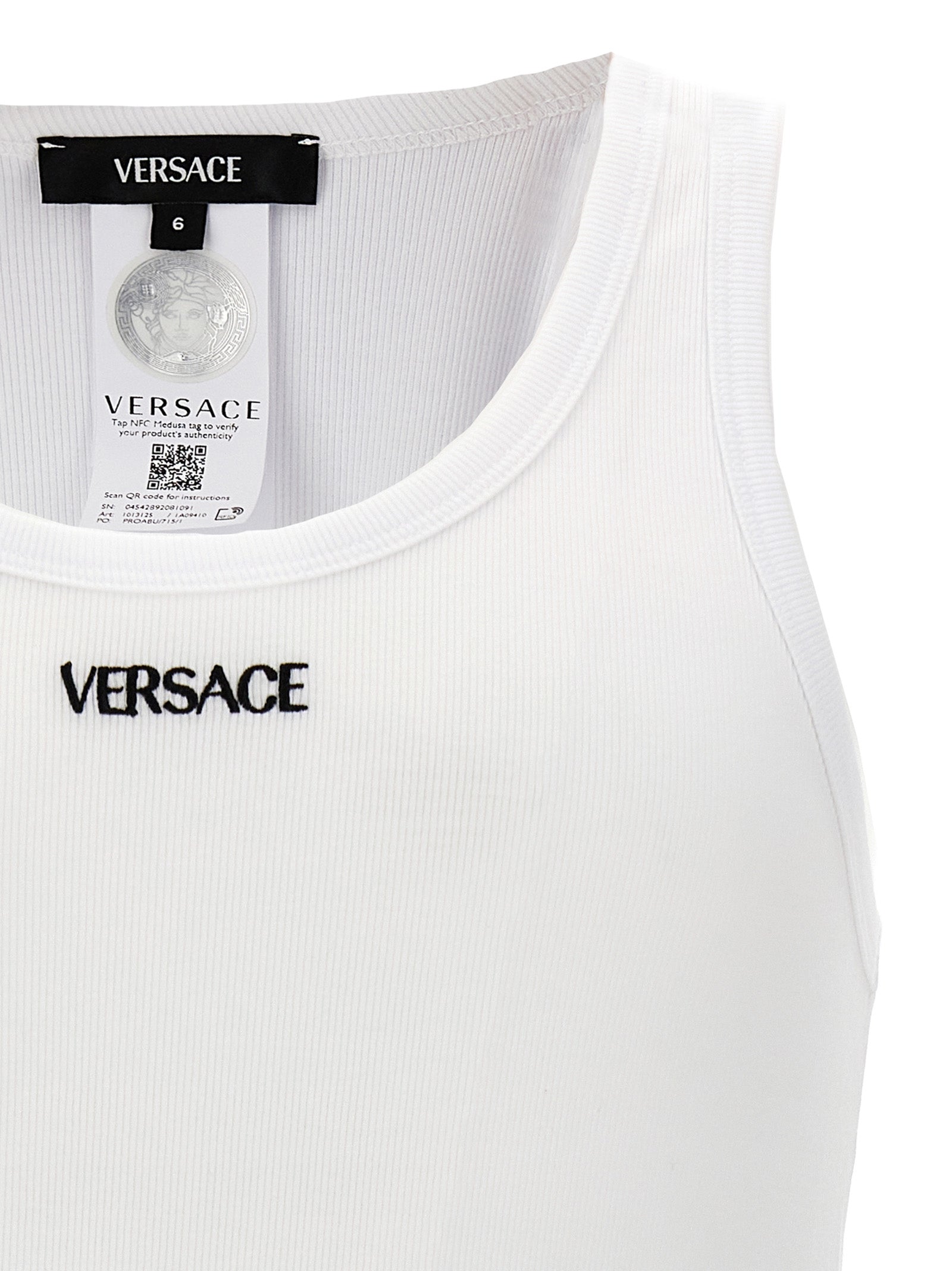 Versace White Cotton Sleeveles T-Shirt