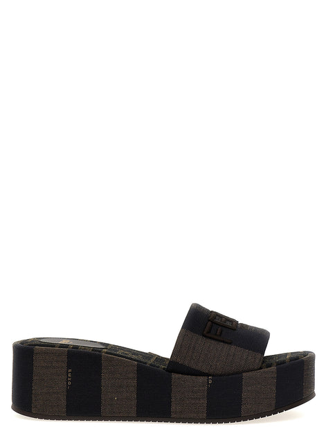 Fendi Brown Cotton Slides
