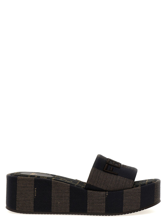 Fendi Brown Cotton Slides