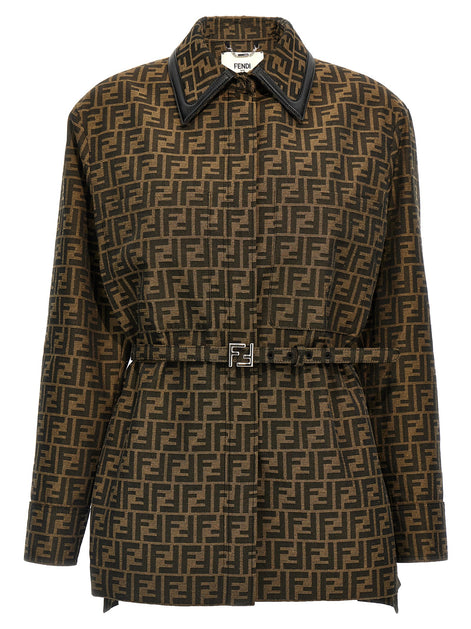 Fendi Brown Polyester Leather Jacket
