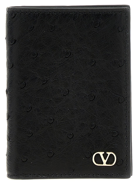 Valentino Garavani Black Ostrich Skin Cardholder