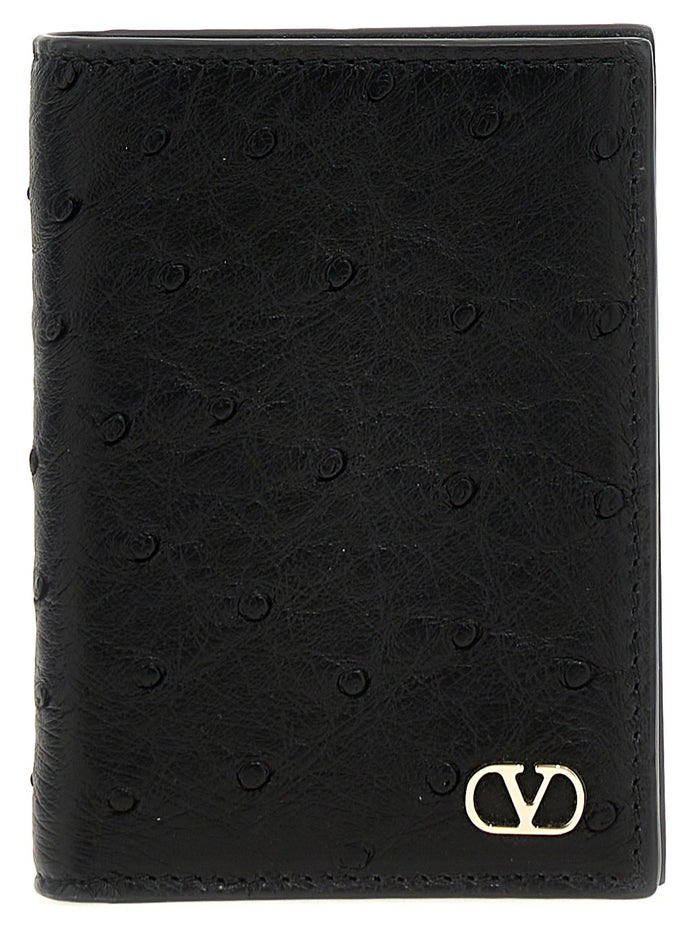 Valentino Garavani Black Ostrich Skin Cardholder