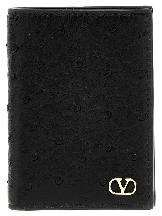 Valentino Garavani Black Ostrich Skin Cardholder
