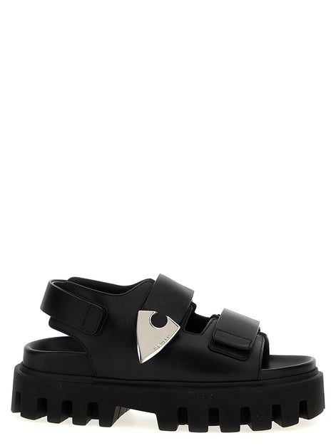 Alexander McQueen Black Calf Leather Bos Taurus Flat Sandals