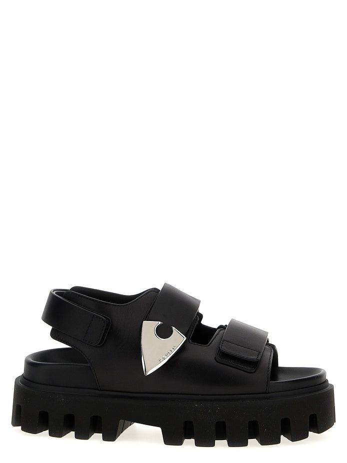 Alexander McQueen Black Calf Leather Bos Taurus Flat Sandals