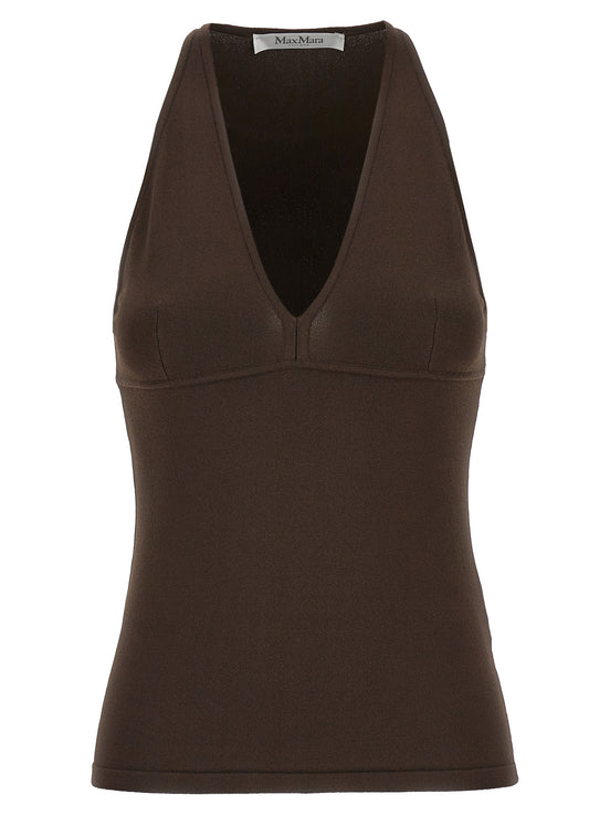 Max Mara Brown Viscose Sleeveles T-Shirt