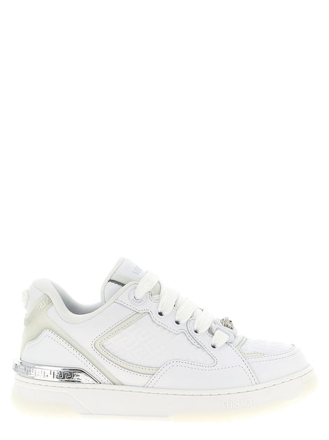 Versace White Calfskin Low Top Sneakers
