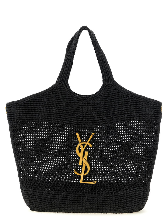 Saint Laurent Icare Black Raffia Tote Bag