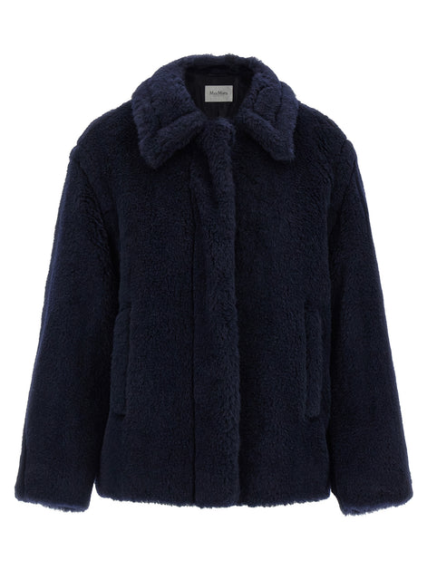 Max Mara Blue Alpaca Leather Coat