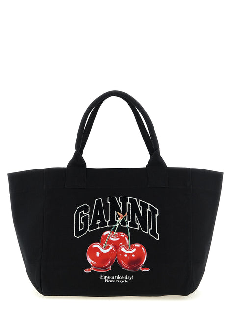Ganni Black Recycled Cotton Tote Bag