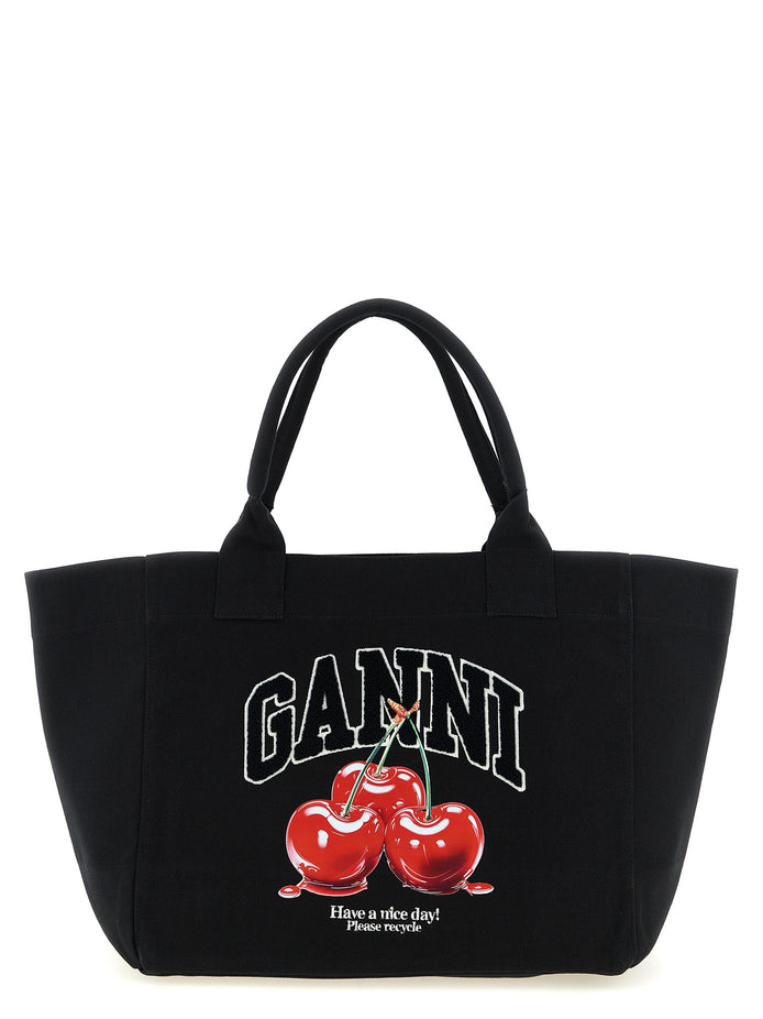 Ganni Black Recycled Cotton Tote Bag