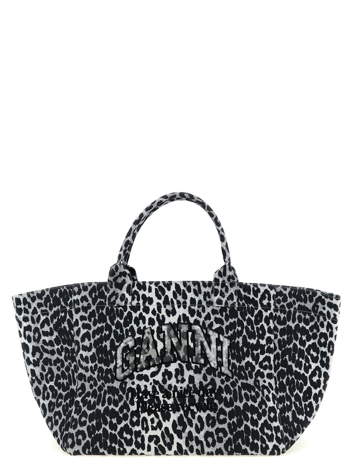 Ganni Gray Recycled Cotton Tote Bag