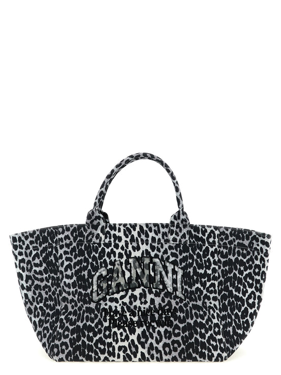 Ganni Gray Recycled Cotton Tote Bag