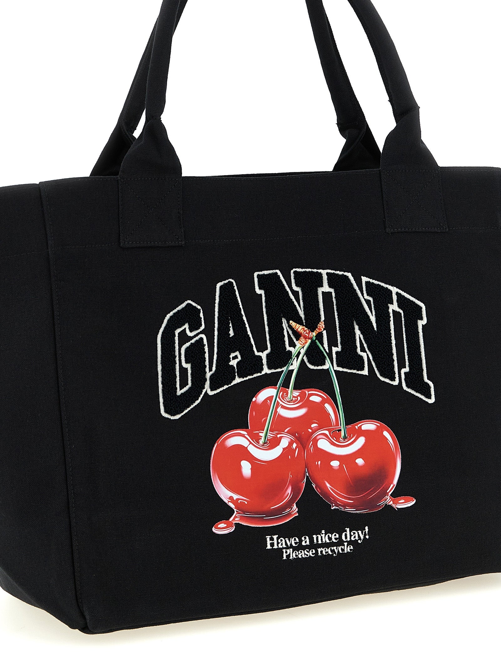 Ganni Black Recycled Cotton Tote Bag
